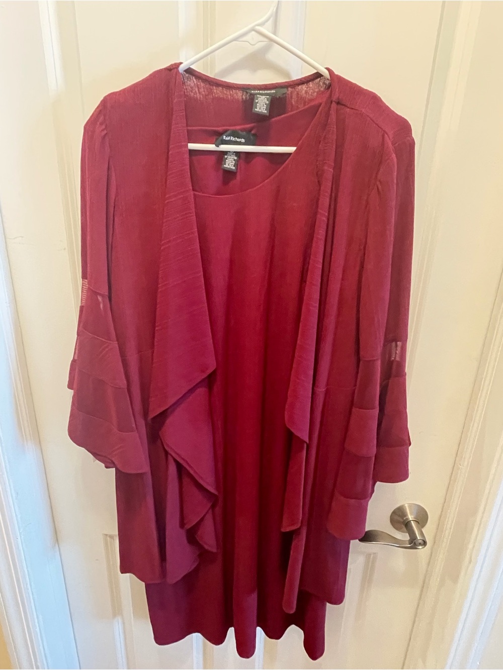 Maroon Red Layered Open Front Dress/Cardigan